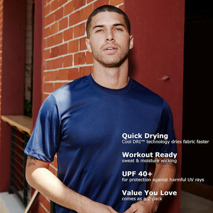 Hanes Men's 2 Pack Short Sleeve Cool DRI T-Shirt UPF 50+, Deep Red, Small