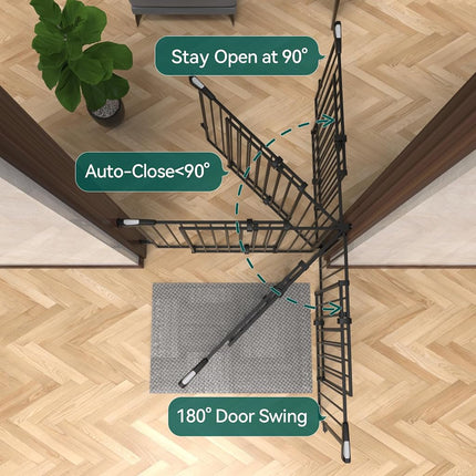 Babelio 34" Tall Auto Close Baby/Dog Gate for Stairs, 2-in-1 Extra-Wide Walk Thru Child Gate, with No Threshold Design, Black