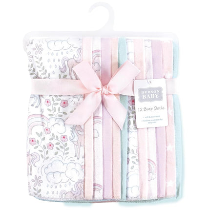 Hudson Baby Unisex Baby Flannel Burp Cloth 12pk, Dreamy Unicorn, One Size