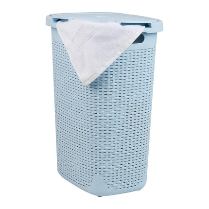 Mind Reader Slim Laundry Hamper with Lid, 60L Tall Clothes Basket, Narrow Tapered Design for Bathrooms, Closets and Laundry Rooms, Plastic, 2 Pack, Ivory
