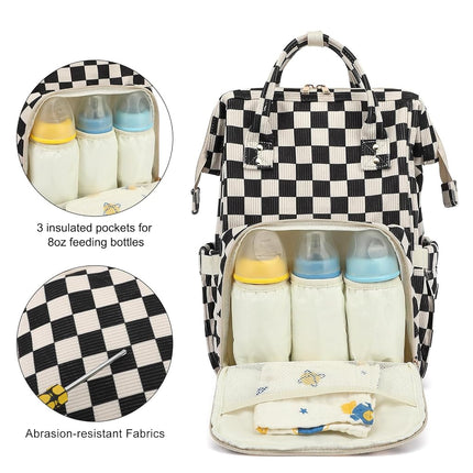 Dezcrab Baby Diaper Bag Backpack for Mom, Large Capacity Travel Nappy Bag for Boys & Girls with Stroller Straps, Corduroy Checkered Black