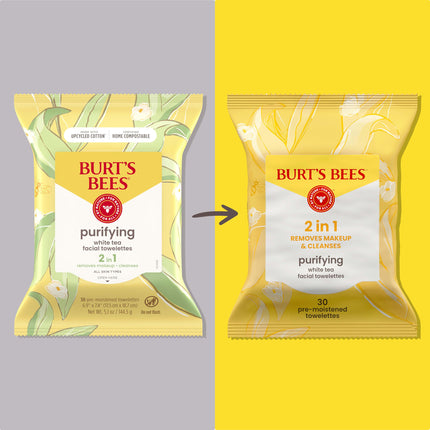 Burt's Bees Facial Cleansing Towelette Wipes for Normal Skin with White Tea Extract, 30 Counts (Package May Vary)