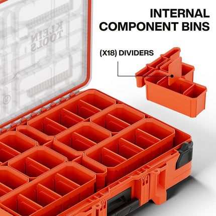 Klein Tools 54400MBX MODbox Tall Compartment Box, Full-Width Tool Organizer, Small Parts Tool Box with 20 Compartments, 9 Removable Bins for Fasteners, Stackable Module