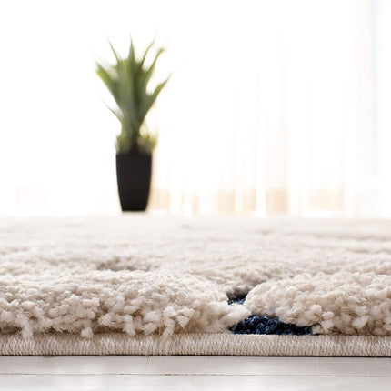 Safavieh Shag Rug for Living Room, Dining Room, Bedroom - Florida Shag Collection, High Pile, in Cream and Blue, 122 X 122 cm