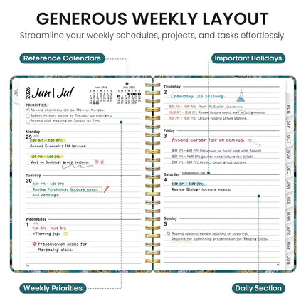 Planner 2026-2027, Jul 2026-Jun 2027 Monthly & Weekly Planner Calendar