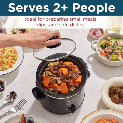 Elite Gourmet MST239X Dishwasher-Safe Glass Lid & Ceramic Pot Electric Slow Cooker, AdjCatable Temp, Entrees, Sauces, Stews and Dips, 2 Qt Capacity, Black