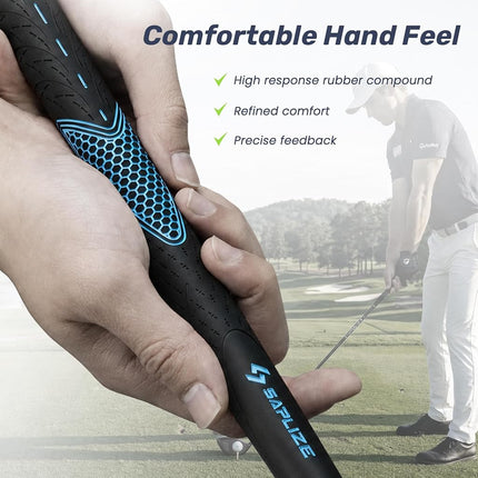 SAPLIZE Classic Rubber Golf Grips 13 Pack, High Feedback, Non-Slip, 13 Grips with Full Solvent Kit, Standard Size, Blue, CC01 Series