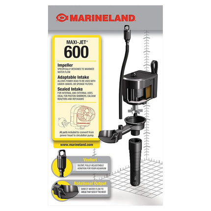MarineLand Maxi-Jet 600, Multi-Use Water Pump and Power Head, Fully Convertible, Black (ML90510)
