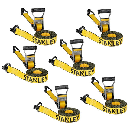 STANLEY S50002-3 Black/Yellow 1.5" x 16' Heavy-Duty Ratchet Straps (5,000 lb Break Strength), 6 Pack