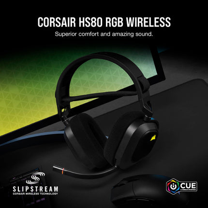 Auriculares para juegos multiplataforma inalámbricos Corsair HS80 RGB - Dolby Atmos - Diseño ligero y cómodo - Micrófono con calidad de transmisión - Compatible con iCUE - PC, Mac, PS5, PS4 - Negro