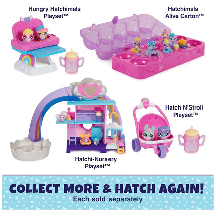HATCHIMALS Alive, Hatch N’ Stroll Playset with Pushchair Toy and 2 Mini Figures in Self-Hatching Eggs, Kids’ Toys for Girls and Boys Aged 3 and up