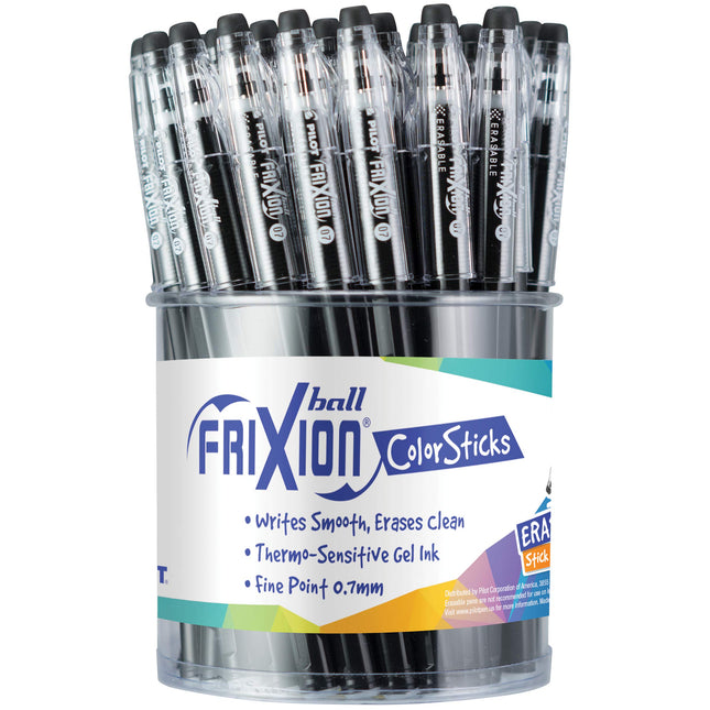 Pilot FriXion ColorSticks Erasable Gel Ink Stick Pens, Fine Point, Black Ink, Tub of 36 (5798)