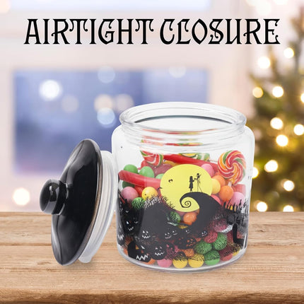 Silver Buffalo Disney L'Étrange Noël de Monsieur Jack de Tim Burton, Scène de Cimetière sur la Colline de la Lune, Bocal en Verre pour Biscuits, Friandises, Bonbons, avec Couvercle (Petit)
