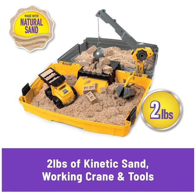 Kinetic Sand, Construction Site Folding Sandbox with 2lbs Play Sand & Toy Truck, Storage Case, Sensory Toys, for Kids Ages 3 and up