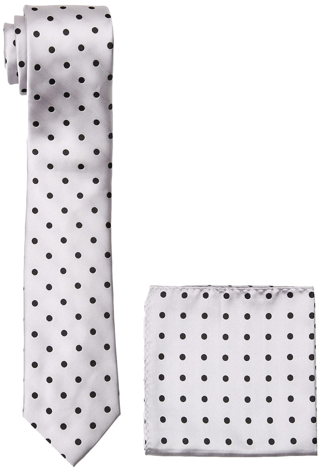 Stacy Adams Men's Satin Dot Tie Set, Silver, One S