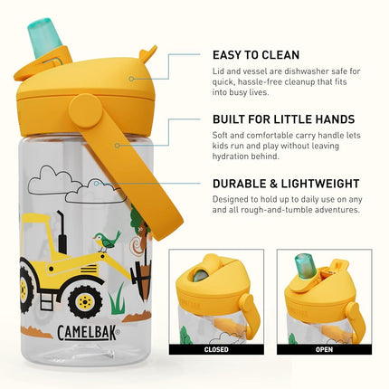 Camelbak THRIVE FLIP STRAW KIDS 415 ml – sport bottle – leak-proof – child-friendly size – easy drinking closure – ideal for on the go – Tractors And Trees, size: OS