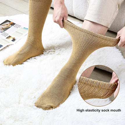 Physicians Approved Diabetic Socks For Men Women Non-Binding Loose Top Wide Crew Length, 12 Pairs Khaki, 10-13