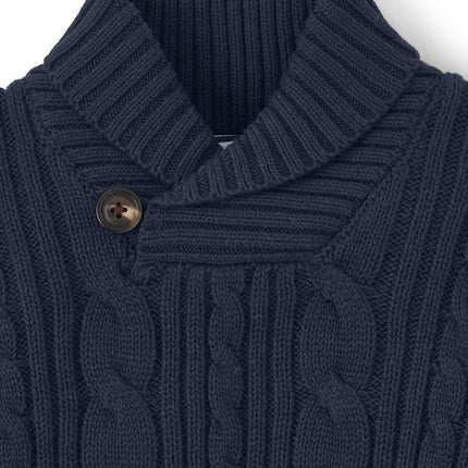 Gymboree Boys and Toddler Long Sleeve Cable Knit Shawl Sweater, Blue, 4T