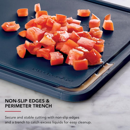 KitchenAid Classic Plastic Cutting Board with Perimeter Trench and Non Slip Edges, Dishwasher Safe, 11 x 14 inch, Ink Blue