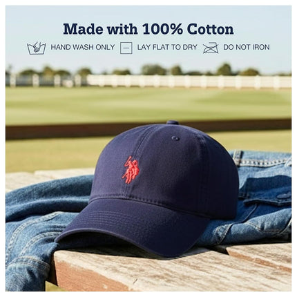U.S. POLO ASSN. Mens Mens Washed Twill Cotton Adjustable Baseball Hat with Pony Logo and Curved Brim, Navy Blue, One Size