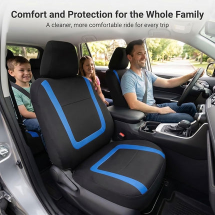 FH Group Car Seat Covers Front Set in Cloth -Car Seat Covers for Low Back Car Seats with Removable Headrest,Universal Fit,Automotive Seat Covers,Washable Car Seat Cover for SUV,Sedan,Van Blue