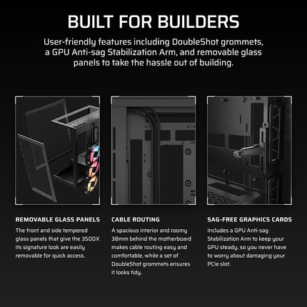 CORSAIR 3500X RS-R ARGB Panoramic Mid-Tower PC Case – 3x Pre-Installed RS120-R ARGB Fans, GPU Anti-Sag Arm, Fits up to 10x 120mm Fans, Reverse Connection Motherboard Compatible – Black
