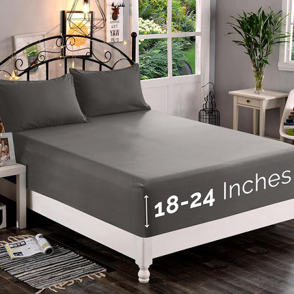 Elegant Comfort Sábana Ajustable 1500 de Calidad Superior, Ultrasuave, Bolsillo Extra Profundo de 18-24 Pulgadas - Sábana Ajustable Individual para Colchón Alto - Sin Arrugas con Bolsillos Inteligentes de Almacenamiento, Matrimonial, Gris