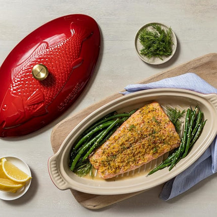 Le Creuset Stoneware Heritage Fish Baker, 1.7 qt., White