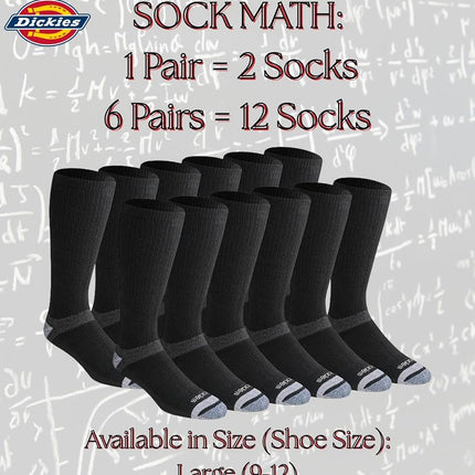 Dickies Men's Dri-tech Moisture Control Max Full Cushion Crew Socks, Available in M-XL (6, 12 Pairs), Boot Length Black (6 Pairs), Large