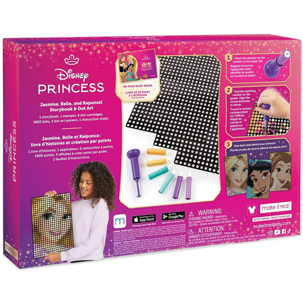 Make It Real Disney Stamp to Reveal Jasmine, Belle & Rapunzel Craft Kit for Kids - Create 2 Princess Dot Art Posters with 1,200 Dots & Stamper - Arts and Crafts Set for Children Aged 6+