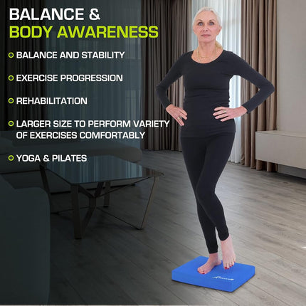 ProsourceFit Exercise Balance Pad – Large Cushioned Non-Slip Foam Mat & Knee Pad for Fitness, Stability Training, Physical Therapy, Yoga 15"x19", Blue