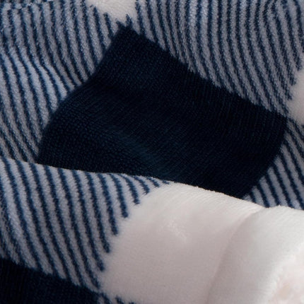 Elegant Comfort Ultra Soft Reversible Buffalo Plaid Flannel Sherpa Blanket - Cozy Silky Checkered Fleece Throw for Couch, Bed - Plush Fuzzy Warm Winter Blanket for Gift, Twin XL, Navy