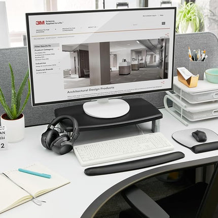 3M Office Adjustable Monitor Stand, 50.8 x 30.48 x 14.9 cm - Black/Silver