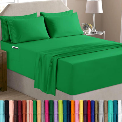 Elegant Comfort Luxury Soft 6-Piece 1500 Premium Hotel Quality Bed Sheet Set with Extra Deep Pockets 18-24 Inch, Wrinkle Free, Storage Pockets, Extra Deep Pocket 6PC Sheets, King, Emerald Green