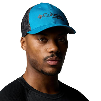 Columbia Unisex PFG Logo Mesh Ball Cap, Blue Echo/Shark/Anthem Graphic, Large/X-Large, Blue Echo/Shark/Anthem Graphic, L-XL