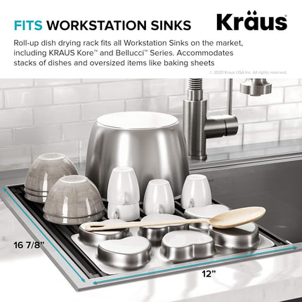 Kraus Multipurpose Workstation Sink Roll-Up Dish Drying Rack, Colander and Trivet in Yellow, KRM-11YL