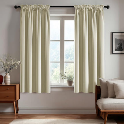 Cortinas Deconovo Opacas con Bolsillo para Barra de 45 Pulgadas de Largo para Dormitorio, Cortinas Cortas Opacas para Ventanas Pequeñas, Beige, 42 Ancho x 45 Largo Pulgadas, 2 Paneles