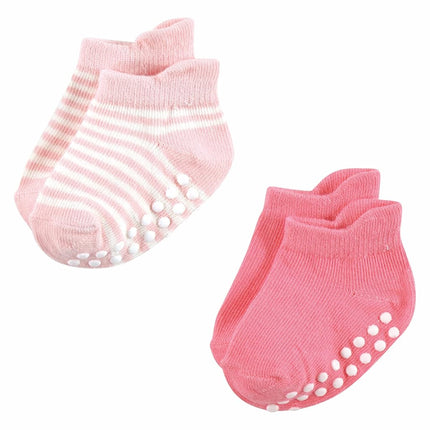 Hudson Baby Unisex Baby Non-Skid No-Show Socks, Pink Green, 12-24 Months
