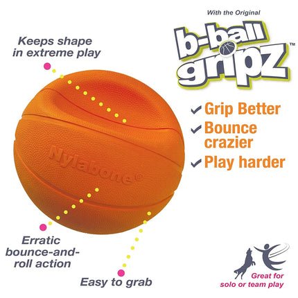 Nylabone Power Play Gripz Felt Basketball Rubber Fetch Toy, Squeaky Ball for Dogs, Medium (1 Count)