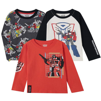 Transformers Hasbro 3 Pack Toddler and Big Boys Long Sleeve Shirts, Red/Black/Grey, 10