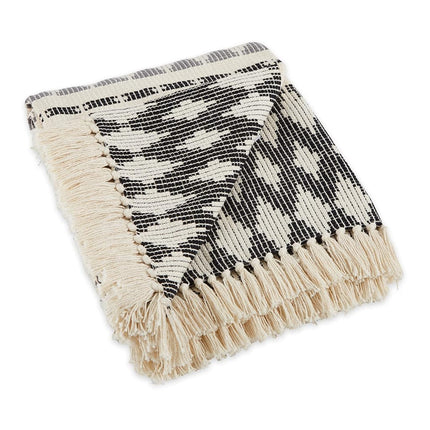 Jeté de lit DII Classic Colby en coton à rayures avec franges, 127 x 152 cm, noir et gris