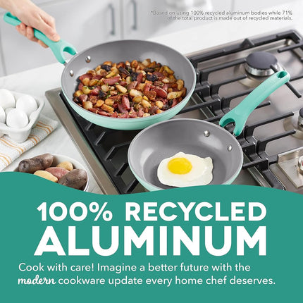 Dash Dream Green Recycled Aluminum 8" & 10" Fry Pan Set of 2- Aqua