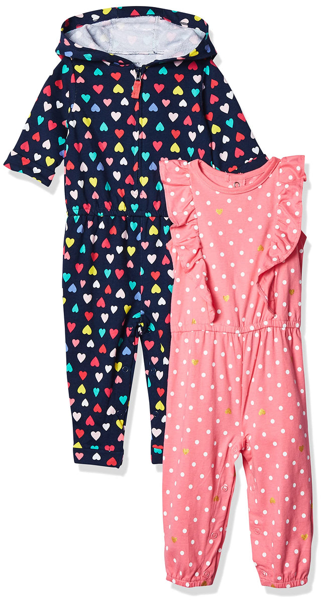 Carter's Baby Girls' 2-Pack One-Piece Romper, Navy