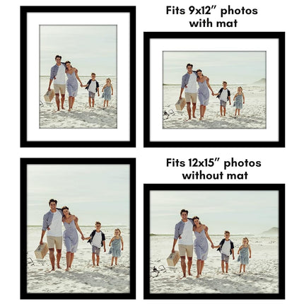 Americanflat 12x15 Picture Frame Set of 5 - Galleria Collection - Use as 9x12 With Mat or 12x15 Without Mat - Black Gallery Wall Display With Polished Plexiglass