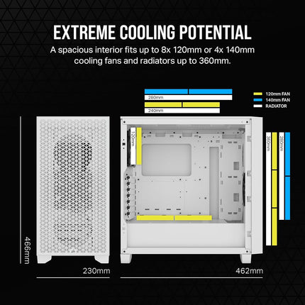 Corsair 3000D AIRFLOW Mid-Tower PC Case – 2x SP120 ELITE Fans – Four-Slot GPU Support – Fits up to 8x 120mm Fans – High-Airflow Design – White