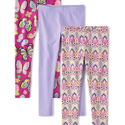 The Children's Place Girls' Printed Leggings 3-Pack, Fantasy Pink Butterfly, X-Small