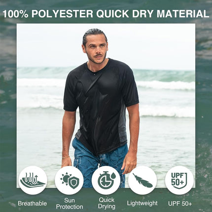 Kanu Surf mensCb Rashguard UPF 50+ Swim Shirt (Regular & Extended Sizes) Rash Guard Shirt - Black - Medium