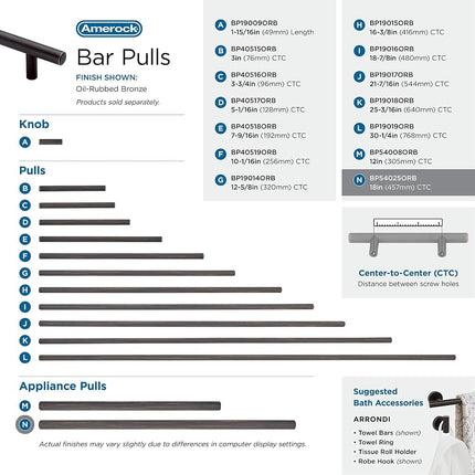 Amerock | Appliance Pull | Oil Rubbed Bronze | 18 inch (457 mm) Center to Center | Bar Pulls | 1 Pack | Drawer Pull | Drawer Handle | Cabinet Hardware