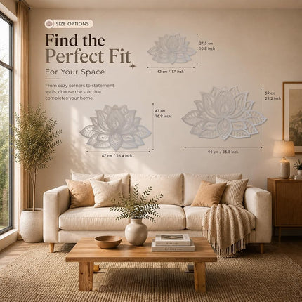 iwa concept 3D Mandala Metal Wall Decor | Lotus Flower Decoration for Homes | Bedroom Metal Wall Art | Office Decor | Living Room Decor | New Year Gift | (17" x 11" | 43 x 27.5 cm, Silver)