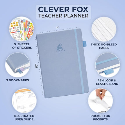 Clever Fox Teacher Planner – School Year Planner with Calendars & Lesson Plans – Teacher Plan Book for Classroom & Homeschool Organization - Undated, 7x10″, Hardcover (Periwinkle)